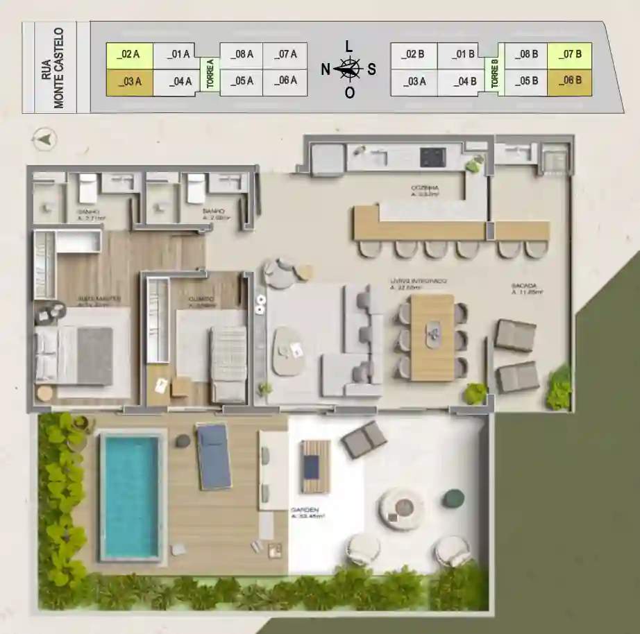 Planta 78,14m² + 53,45m²